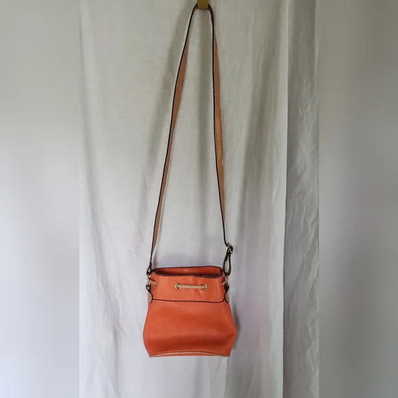 Bueno Orange Crossbody Bag with Metal Hardware. Pull String Closure. 9x9 - Picture 5 of 7